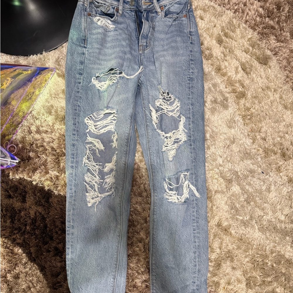 American Eagle Outfitters Light Blue Distressed Straight Leg Jeans